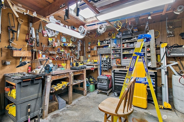 interior space featuring a workshop area