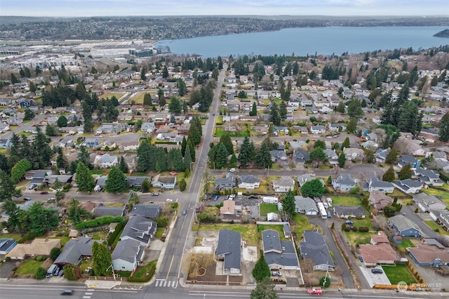 aerial view featuring a water view