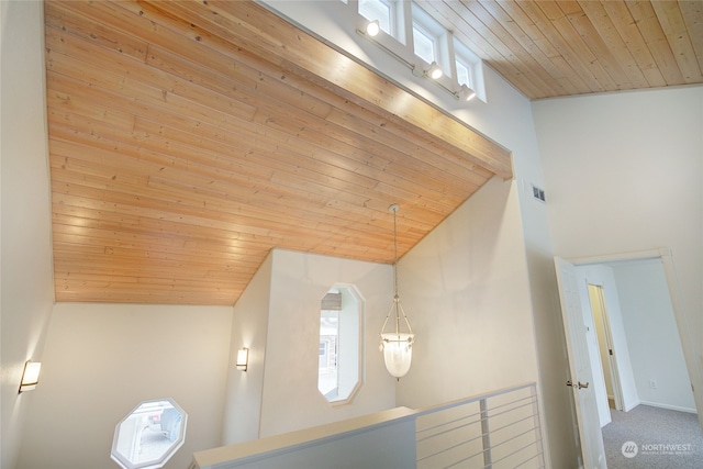 room details with carpet and wooden ceiling