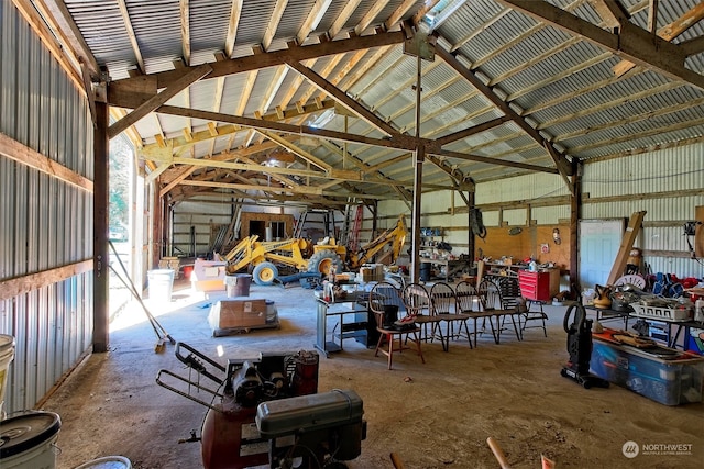 garage featuring a workshop area