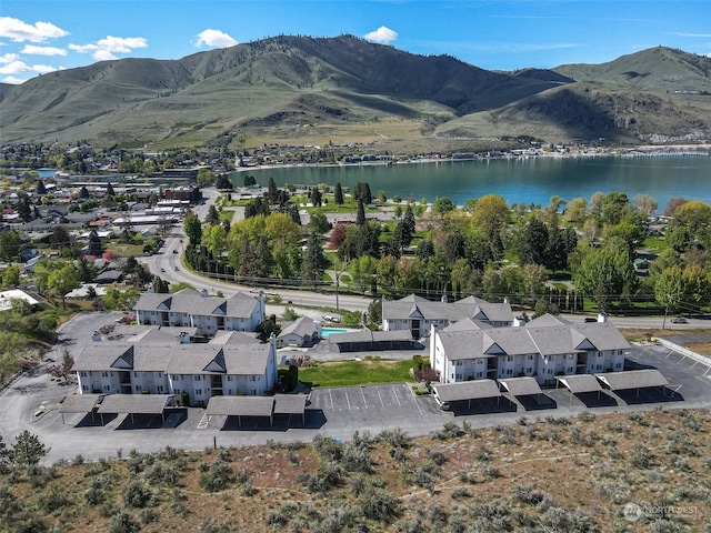 aerial view with a water and mountain view