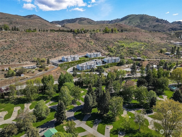 birds eye view of property featuring a mountain view