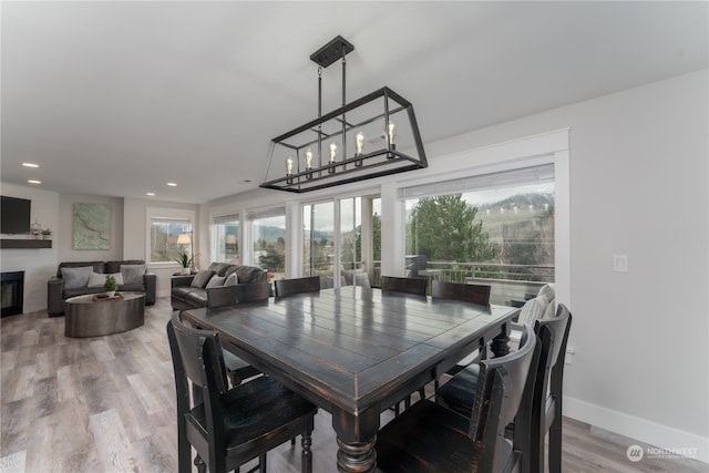 dining room with a chandelier, light hardwood / wood-style flooring, and a wealth of natural light