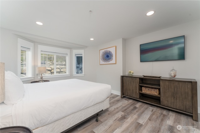 bedroom with light hardwood / wood-style flooring