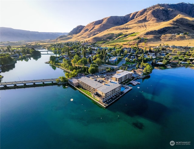 aerial view with a water and mountain view