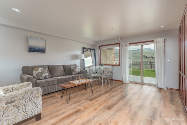 living room with light hardwood / wood-style flooring