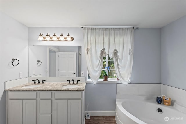 bathroom featuring vanity and a bathtub