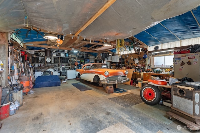 garage featuring a workshop area