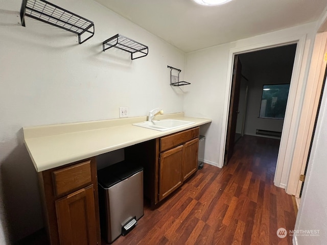 kitchen with dark hardwood / wood-style floors and sink