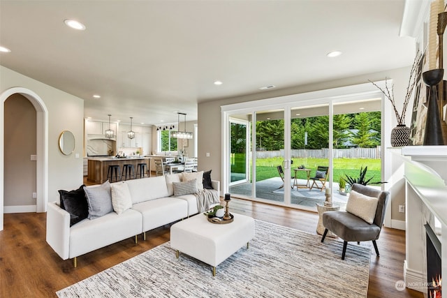 living room featuring dark hardwood / wood-style floors