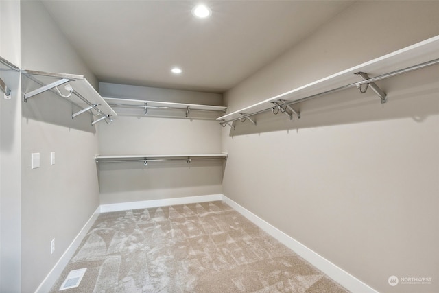 spacious closet featuring light carpet