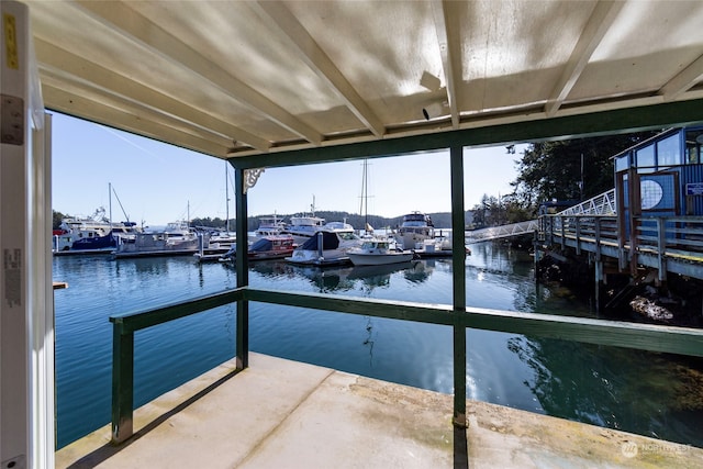 dock area with a water view