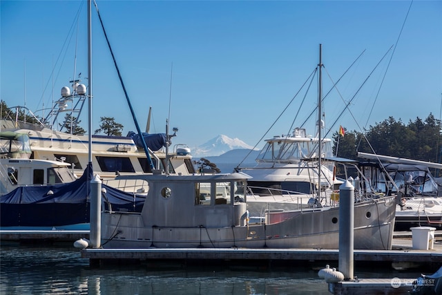 dock area with a water and mountain view