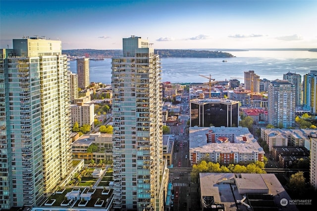 view of city with a water view