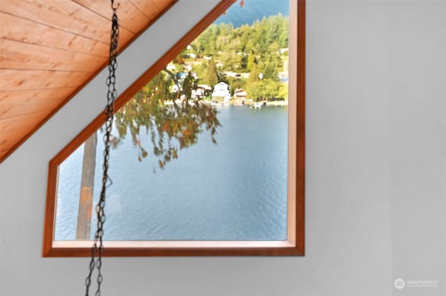 exterior details featuring wooden ceiling