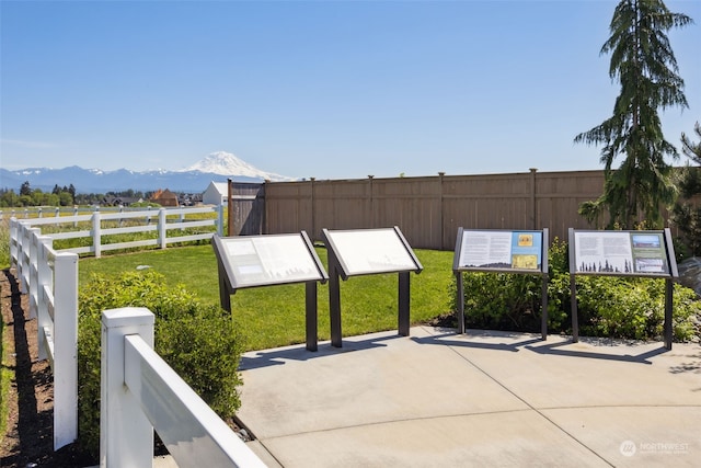 view of patio featuring a mountain view