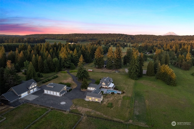 view of aerial view at dusk