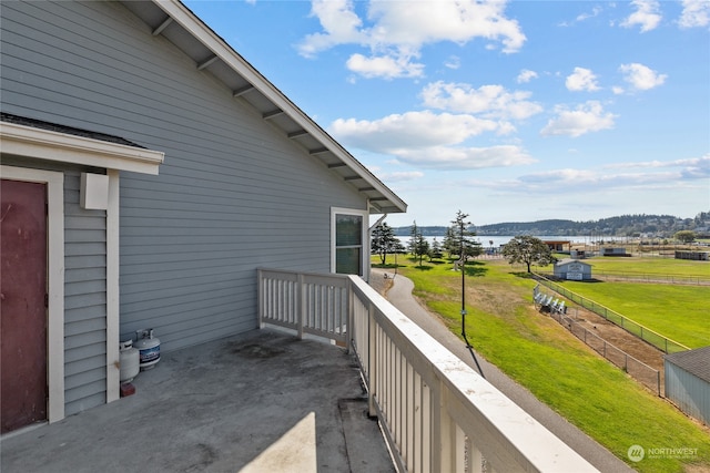 view of patio featuring a mountain view