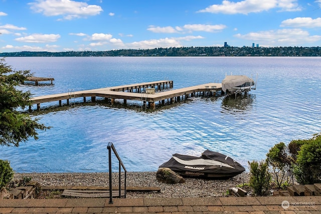 view of dock featuring a water view