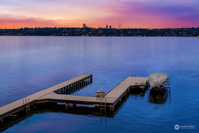 view of dock featuring a water view