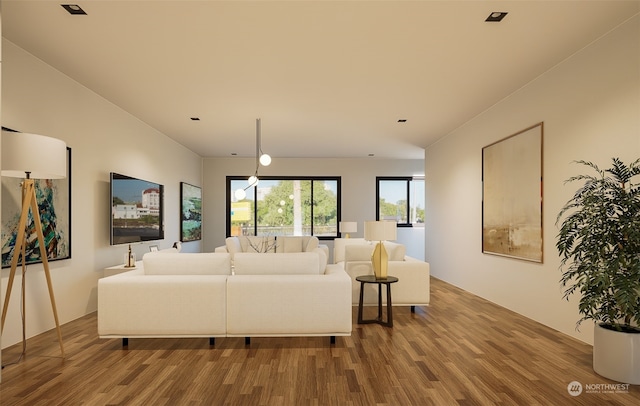 living room with hardwood / wood-style floors