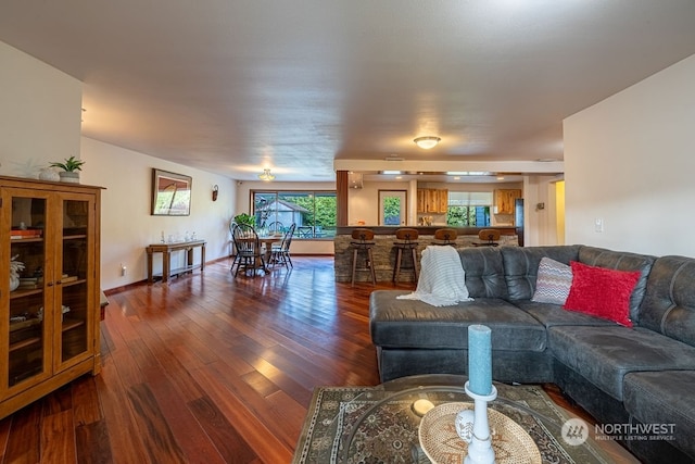 living room featuring dark hardwood / wood-style floors