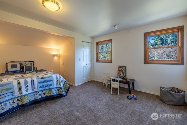 carpeted bedroom featuring a closet