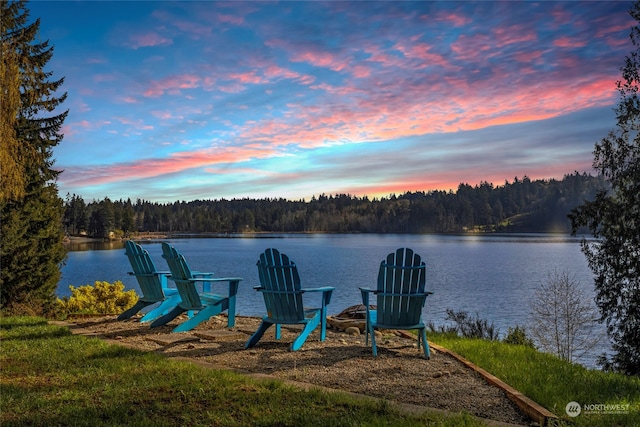 dock area featuring a water view