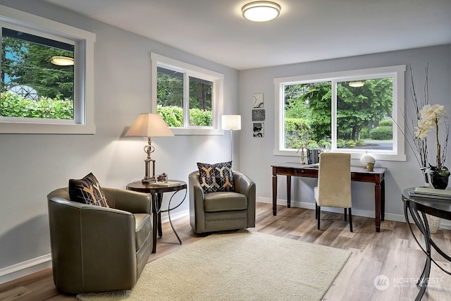 sitting room featuring light wood-type flooring