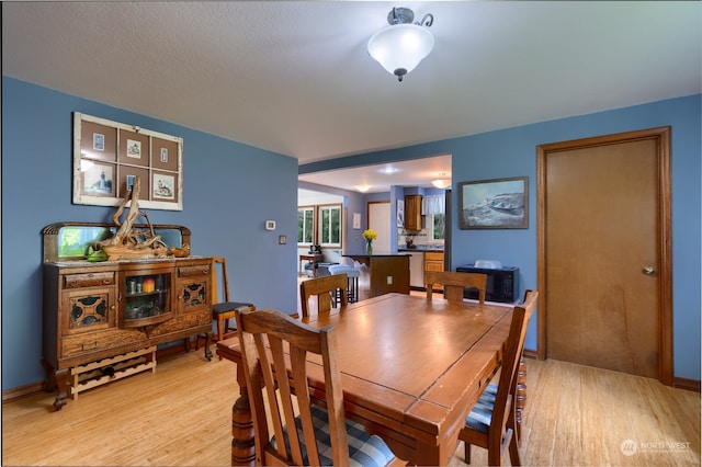 dining space with light hardwood / wood-style flooring