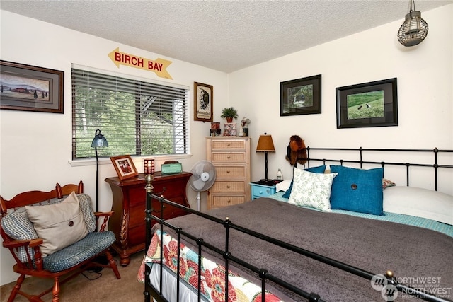 bedroom featuring carpet floors and a textured ceiling