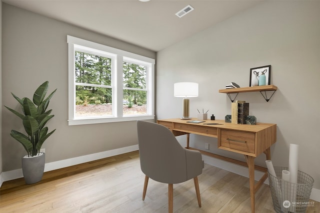 office space featuring light hardwood / wood-style flooring and a healthy amount of sunlight