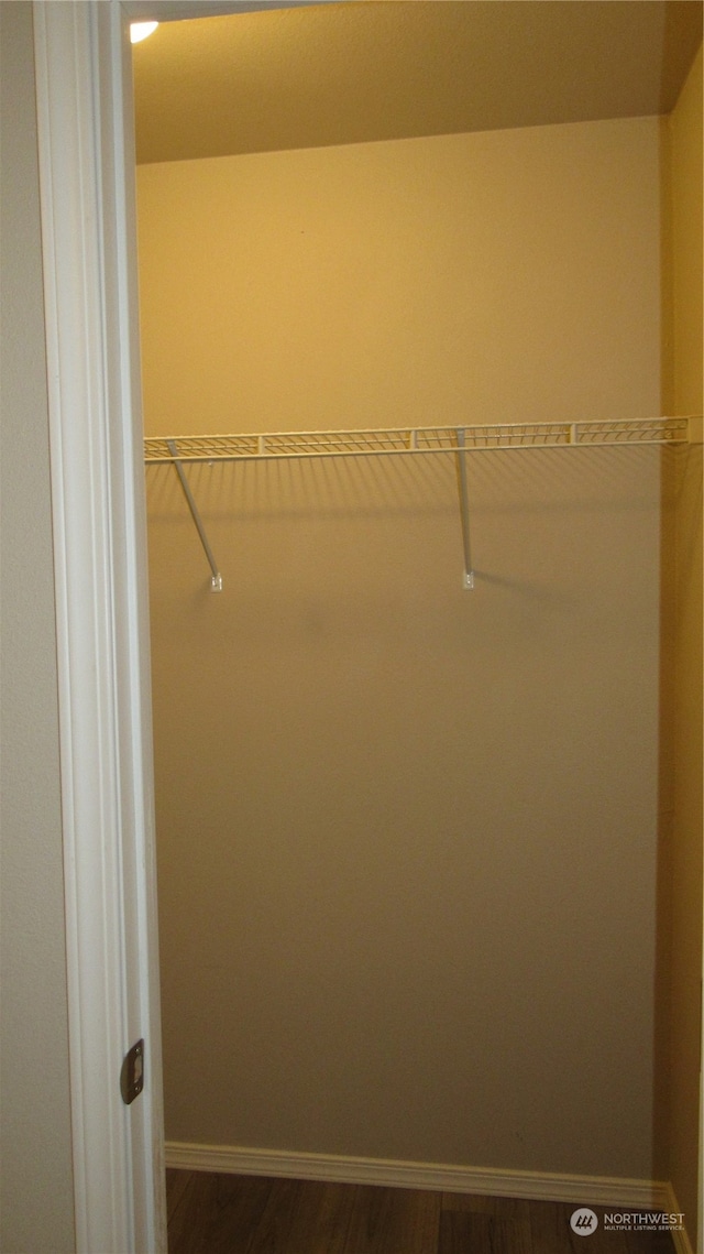 walk in closet featuring dark wood-type flooring