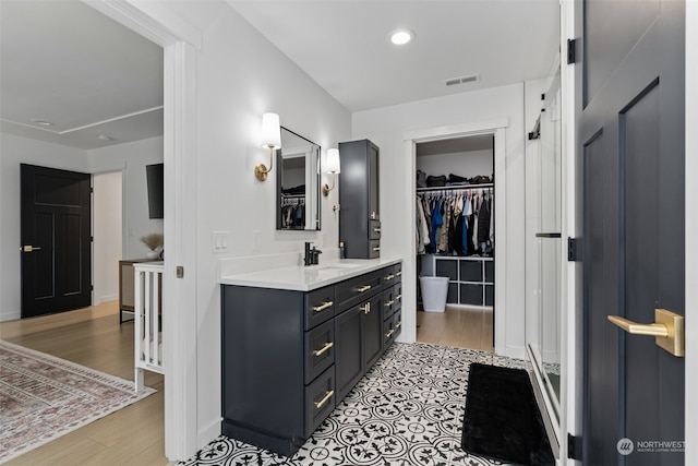 bathroom featuring hardwood / wood-style floors and vanity