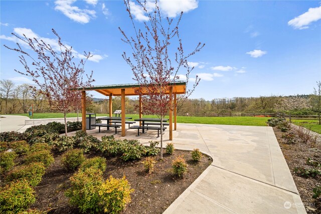 surrounding community featuring a lawn and a patio