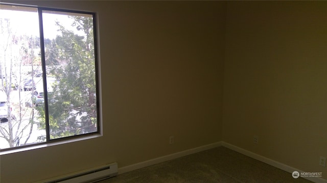 empty room featuring carpet and baseboard heating