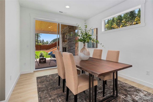 dining room with light wood-type flooring