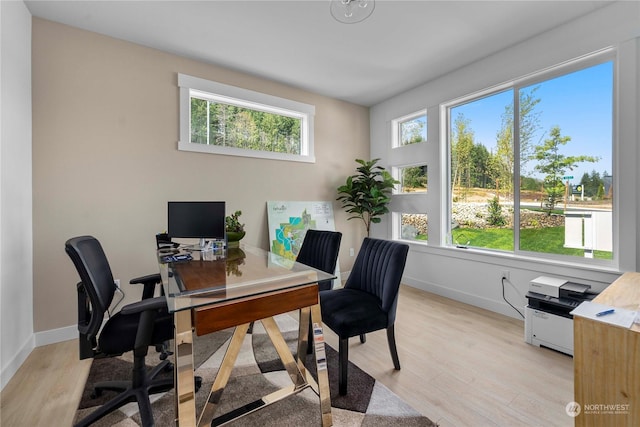 office area featuring light hardwood / wood-style flooring