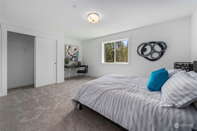 carpeted bedroom with a closet