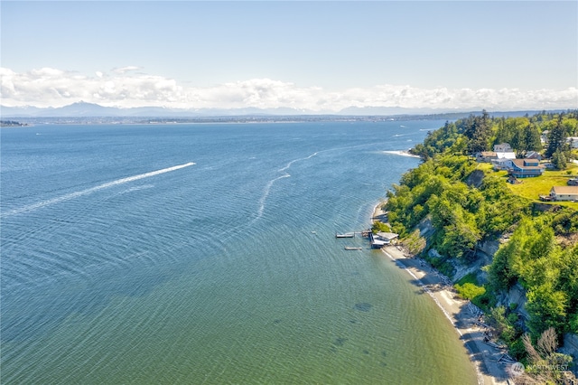 aerial view with a water and mountain view