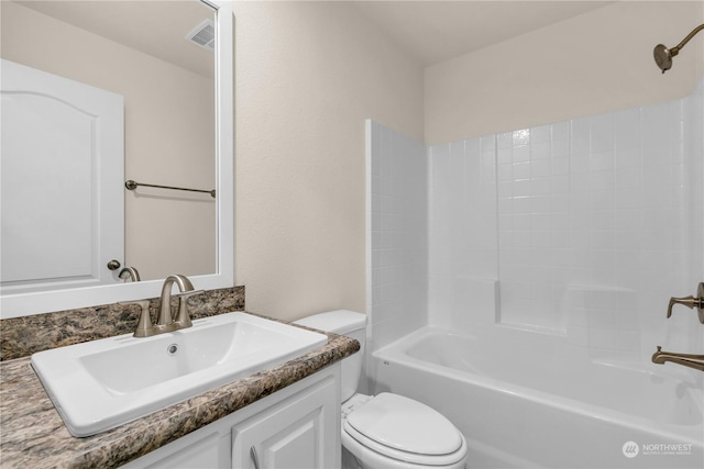 full bathroom with vanity, shower / washtub combination, and toilet