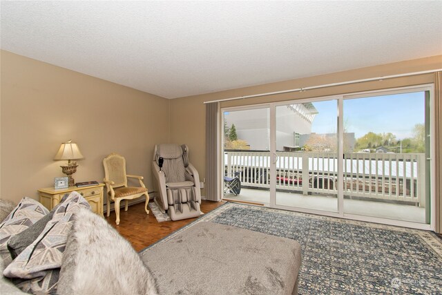 bedroom featuring access to exterior and a textured ceiling