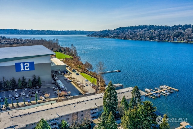 aerial view with a water view