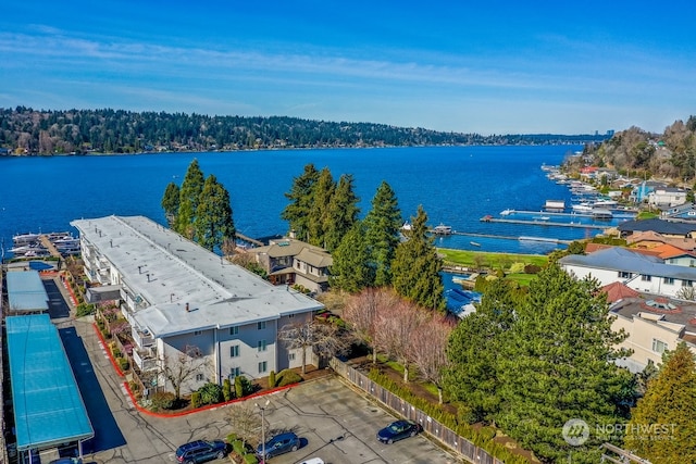 bird's eye view featuring a water view