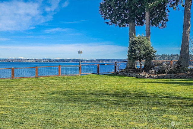 view of yard with a water view