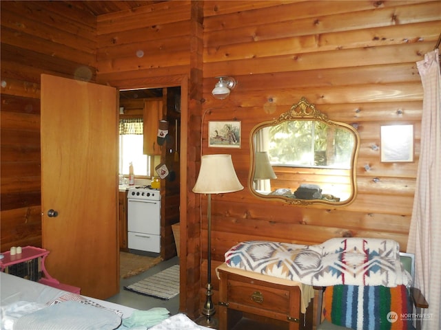 bedroom with log walls