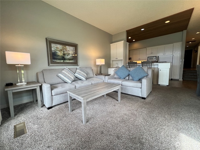 living room featuring a textured ceiling