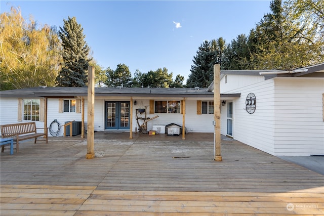 wooden deck with french doors