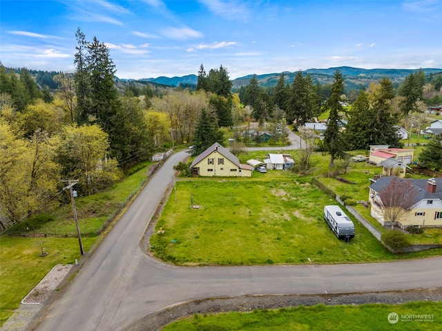 bird's eye view with a mountain view