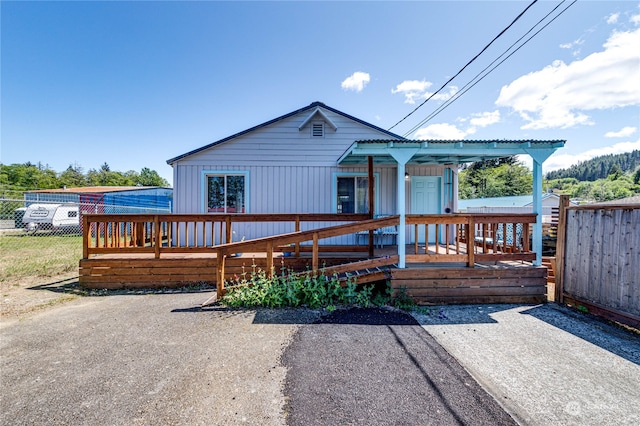 view of front of home with a deck